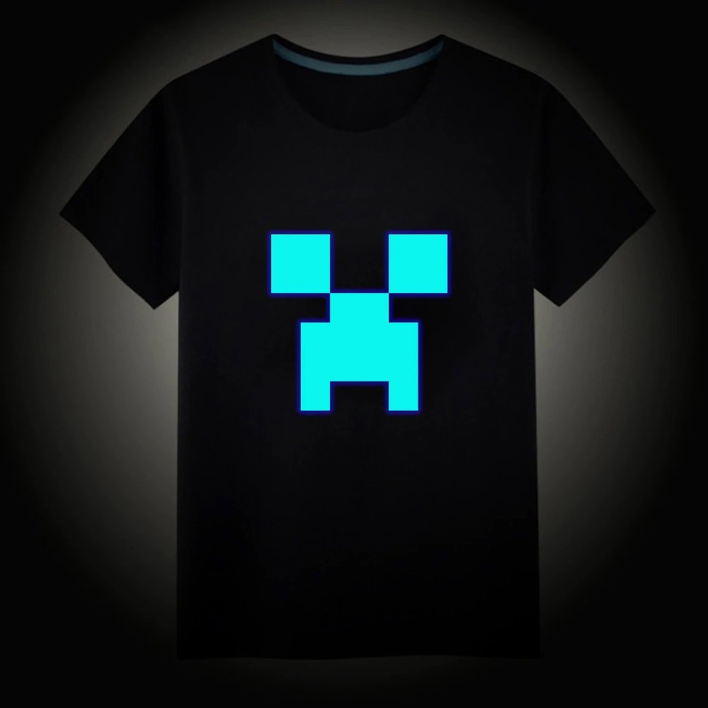Minecraft #01 Fluorescent Short Sleeves Cotton Shirts Glow in the dark