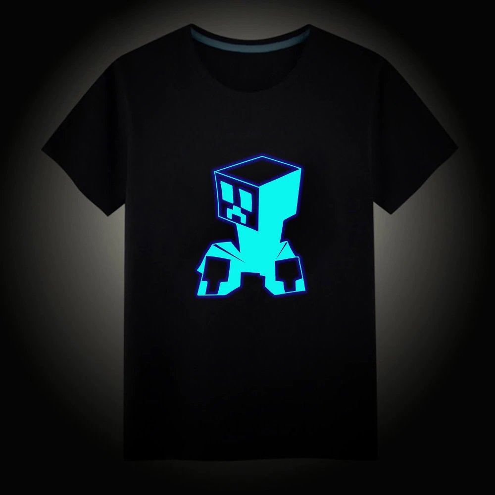 Minecraft #04 Fluorescent Short Sleeves Cotton Shirts Glow in the dark