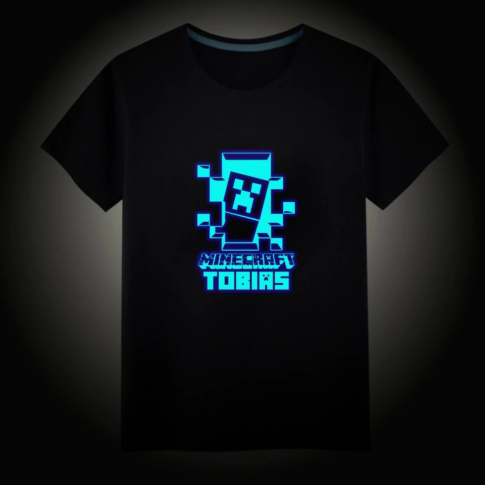 Minecraft #03 Fluorescent Short Sleeves Cotton Shirts Glow in the dark