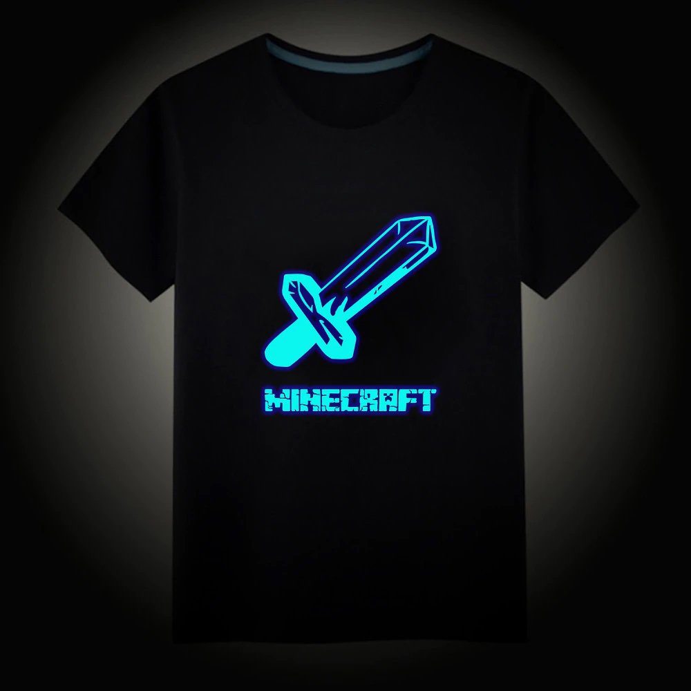 Minecraft #08 Fluorescent Short Sleeves Cotton Shirts Glow in the dark