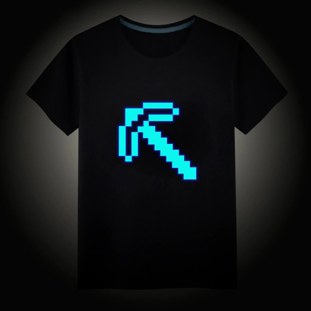 Minecraft #15 Fluorescent Short Sleeves Cotton Shirts Glow in the dark
