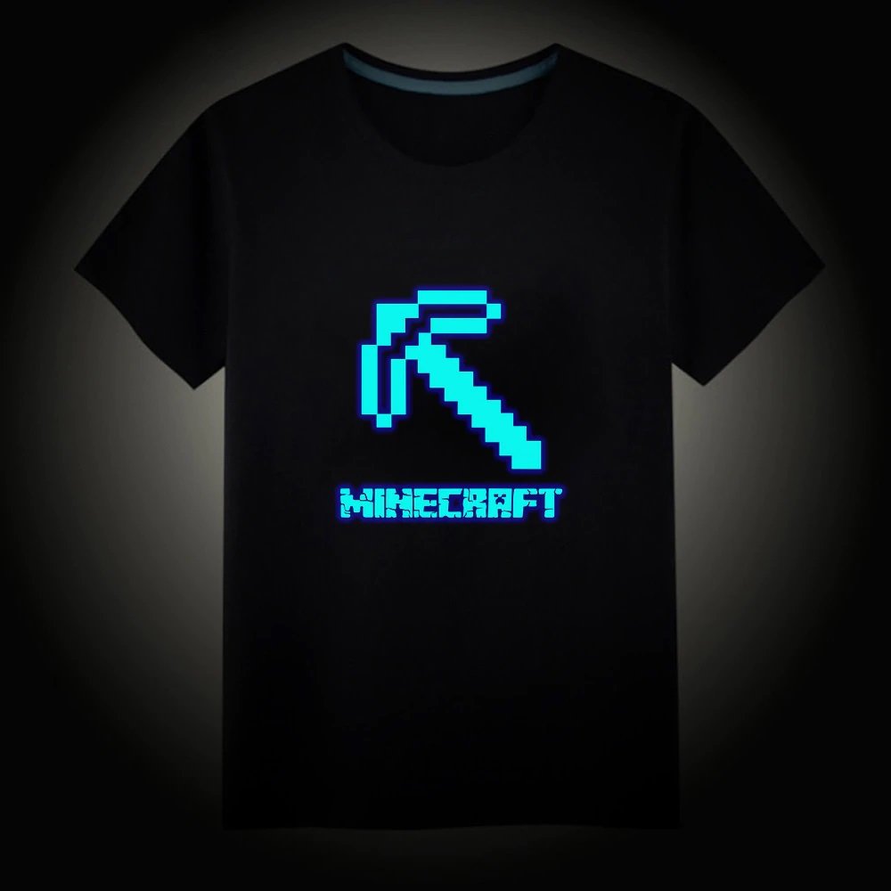 Minecraft #17 Fluorescent Short Sleeves Cotton Shirts Glow in the dark