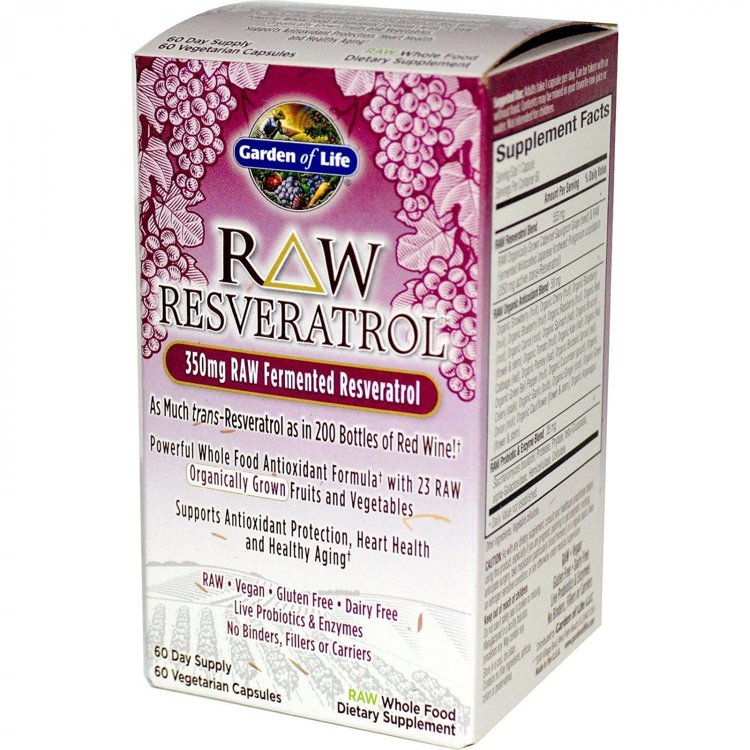 Garden of Life Raw Resveratrol 350 mg 60 Vegetarian Capsules FREE SHIPPING