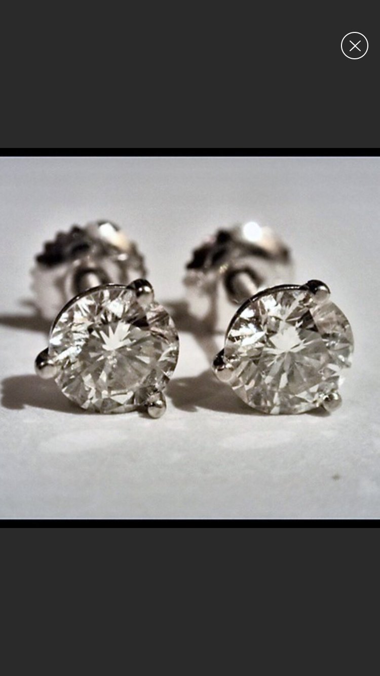 1.5CT Diamond Stud Earrings 14k white gold 3 prong martini settings