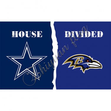 Dallas Cowboys vs Baltimore Ravens House Divided Flag 3ft x 5ft Polyester