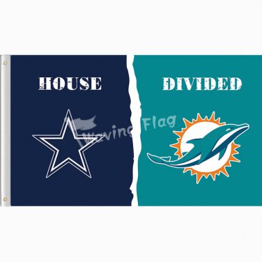 Dallas Cowboys vs Miami Dolphins House Divided Rivalry Flag 3 x 5 ft metal grommets