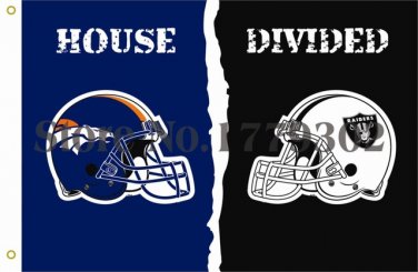 Denver Broncos Oakland Raiders helmets House Divided Flag 3ft x 5ft