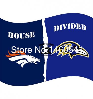 Denver Broncos Baltimore Ravens House Divided Flag 3ft x 5ft Polyester