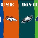 Indianapolis Colts vs Denver Broncos vs eagles vs Seattle four teams house divided flag 3x5FT