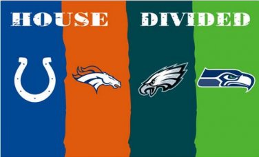 Indianapolis Colts vs Denver Broncos vs eagles vs Seattle four teams house divided flag 3x5FT