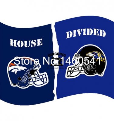 Denver Broncos Baltimore Ravens Helmet House Divided Flag 3ft x 5ft