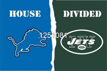 Detroit Lions New York Jets House Divided Flag 3ft x 5ft Polyester