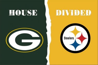 Green Bay Packers VS Pittsburgh Steelers House Divided flags 3ftx5ft Banner 100D Polyester