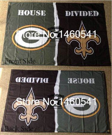 Green Bay Packers New Orleans Saints House Divided Flag 3ft x 5ft Polyester