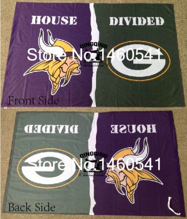 Minnesota Vikings Green Bay Packers House Divided Flag 3ft x 5ft Polyester