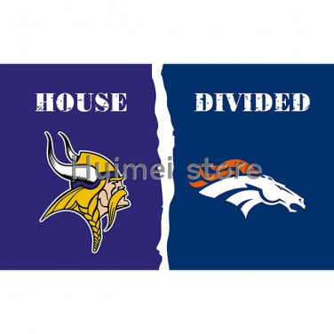 Minnesota Vikings flag left and Denver Broncos flag DIVIDED custom LARGE 90X150cm flag