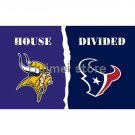Minnesota Vikings flag on the left house flag vs divided 90x150 Houston Texans flag
