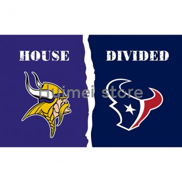 Minnesota Vikings flag on the left house flag vs divided 90x150 Houston Texans flag
