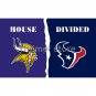 Minnesota Vikings flag on the left house flag vs divided 90x150 Houston Texans flag