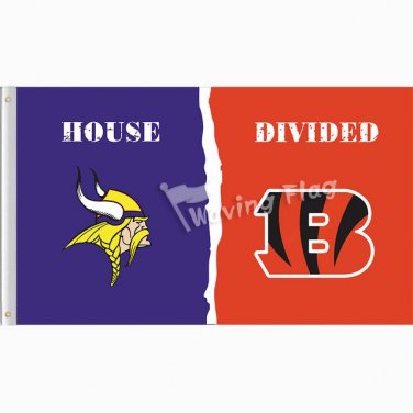 Minnesota Vikings vs Cincinnati Bengals House Divided Rivalry Flag 3x5 FT