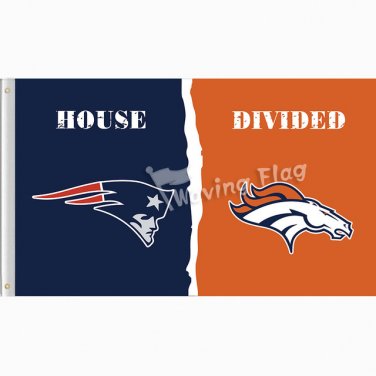 New England Patriots VS Denver Broncos House Divided Flag 3X5FT free shipping