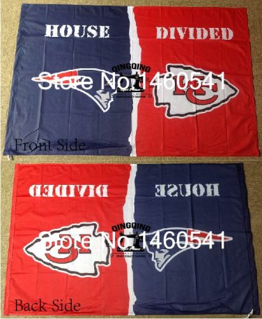 New England Patriots Kansas City Chiefs House Divided Flag 3ft x 5ft Polyester