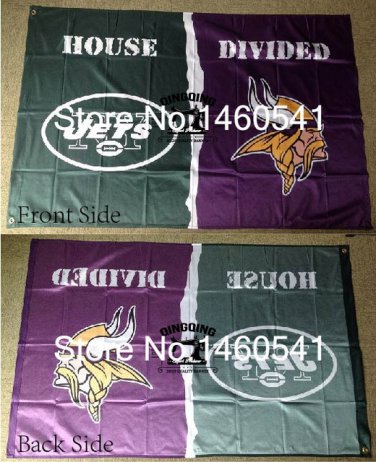 New York Jets Minnesota Vikings House Divided Flag 3ft x 5ft Polyester