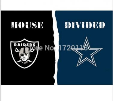 3x5 ft Oakland Raiders VS Dallas Cowboys house divided flag 150x90cm 2 metal grommets