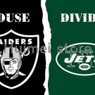 Oakland Raiders Flag house divided banner with New York Jets flag 3x5 ft