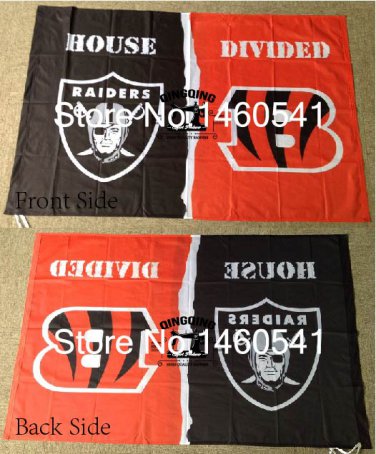 Oakland Raiders Cincinnati Bengals House Divided Flag 3ft x 5ft Polyester