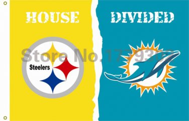 Pittsburgh Steelers Miami Dolphins House Divided Flag 3ft x 5ft Polyester