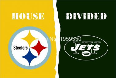 Pittsburgh Steelers vs New York Jets House Divided Rivalry Flag 90x150cm metal grommets