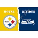 PITTSBURGH STEELERS vs SEATTLE SEAHAWKS HOUSE DIVIDED Helment Baseball Large  3 X 5'
