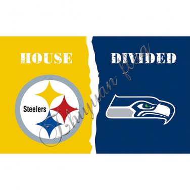 PITTSBURGH STEELERS vs SEATTLE SEAHAWKS HOUSE DIVIDED Helment Baseball Large  3 X 5'
