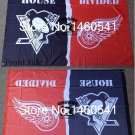 Pittsburgh Penguins Detroit Red Wings House Divided Flag 3ft x 5ft Polyester