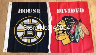Boston Bruins Chicago Blackhawks House Divided Flag 3ft x 5ft Polyester