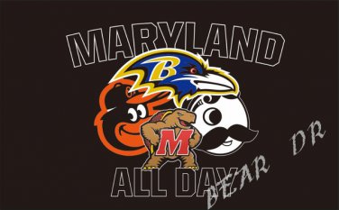 3X5FT ALL DAY Baltimore Ravens Baltimore Orioles Maryland Terrapin Natty Boh flag