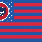 Chicago CUB bear logo with Stars and Stripes flag dark background 3FTx5FT