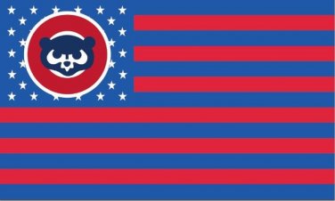 Chicago CUB bear logo with Stars and Stripes flag dark background 3FTx5FT