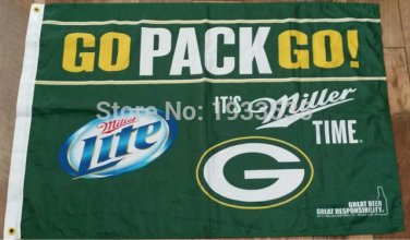 Green Bay Packers Flag Miller Beer Bar Tailgate Rodgers Rare 3x5ft
