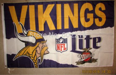 NEW MINNESOTA VIKINGS MILLER LITE 3x5 FEET FLAG BANNER  Vikes BEER NEW 3ft x 5ft