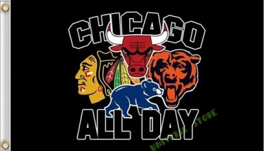 Chicago Blackhawks Bulls Cubs logo flag custom flag 3x5 FT