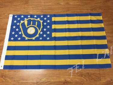 3X5FT Milwaukee Brewers Flag Stars and Stripes banner 100D Custom flag free shipping