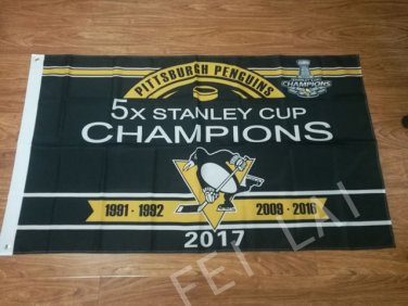 3X5FT 2017 5X Pittsburgh Penguin Stanley Cup champion Flag