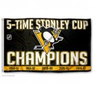 Pittsburgh Penguins 5 Time Stanley Cup Champions Outdoor Vertical Hockey banner 3X5ft