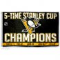 Pittsburgh Penguins 5 Time Stanley Cup Champions Outdoor Vertical Hockey banner 3X5ft