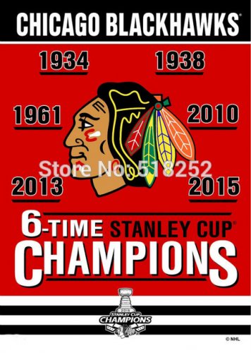 Chicago Blackhawks 6 Time Stanley Cup Champions Flag 150X90CM 3x5FT