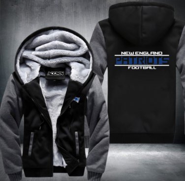 New England Patriots Jacket Super Warm Thicken Fleece Zip Up Hoodie Men's Coat