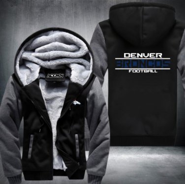 Denver Broncos Jacket Super Warm Thicken Fleece Zip Up Hoodie Men's Coat