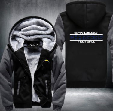 San Diego Chargers Jacket Super Warm Thicken Fleece Zip Up Hoodie Men's Coat Style 16